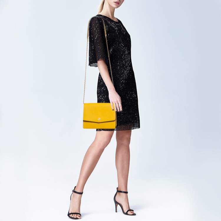 Pre Owned Tory Burch Yellow Leather Robinson Convertible Shoulder Bag