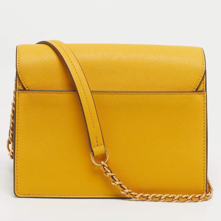 Pre Owned Tory Burch Yellow Leather Robinson Convertible Shoulder Bag