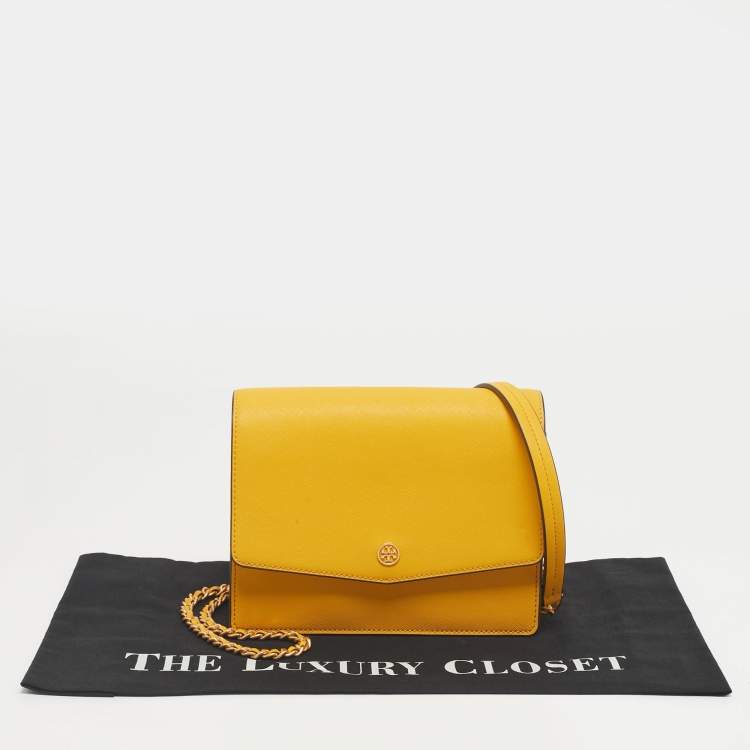 Pre Owned Tory Burch Yellow Leather Robinson Convertible Shoulder Bag