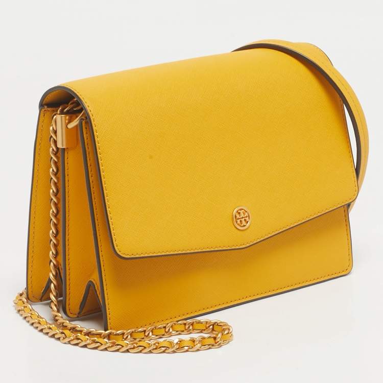 Pre Owned Tory Burch Yellow Leather Robinson Convertible Shoulder Bag