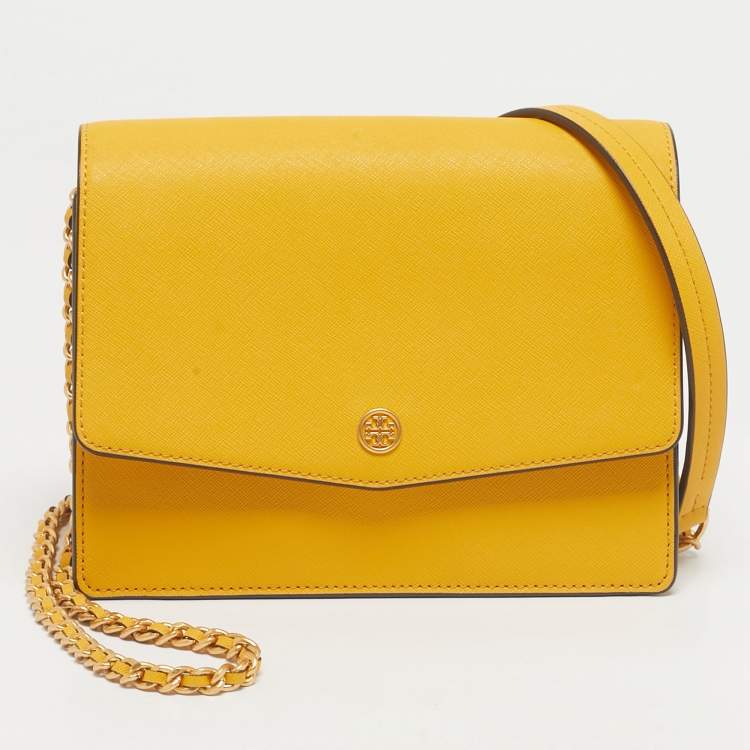 Pre Owned Tory Burch Yellow Leather Robinson Convertible Shoulder Bag