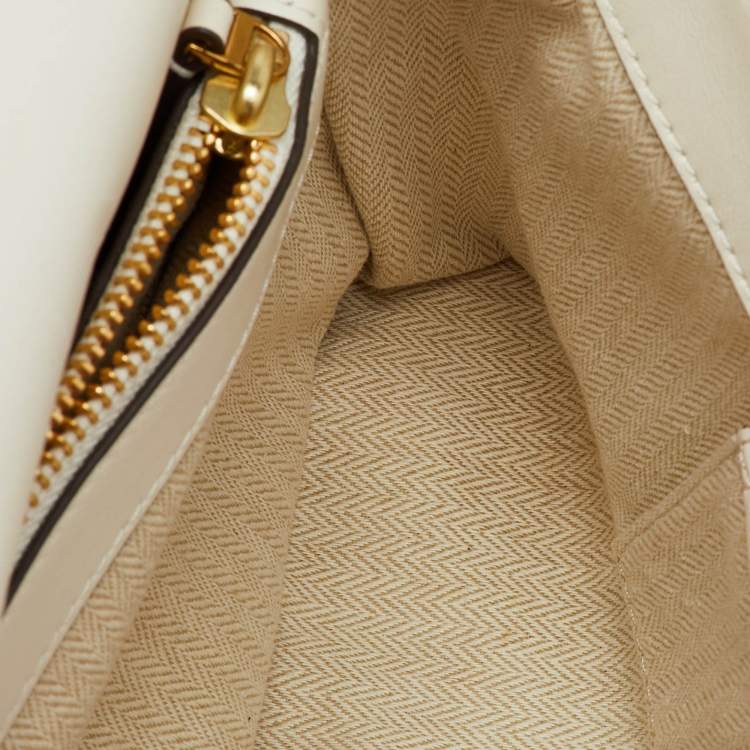 Pre Owned Tory Burch White Leather Chevron Floral Print Kira Shoulder Bag