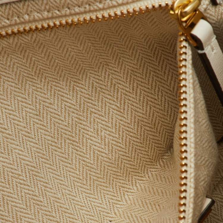 Pre Owned Tory Burch White Leather Chevron Floral Print Kira Shoulder Bag