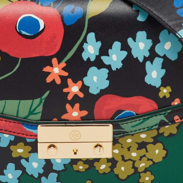 Pre Owned Tory Burch Multicolor Floral Print Leather Juliette Shoulder Bag