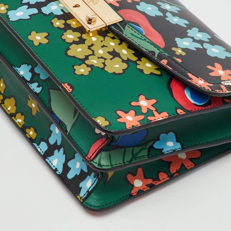 Pre Owned Tory Burch Multicolor Floral Print Leather Juliette Shoulder Bag