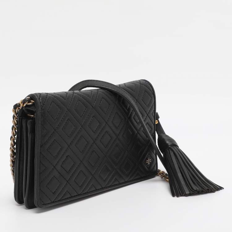 Pre Owned Tory Burch Black Leather Chain Clutch