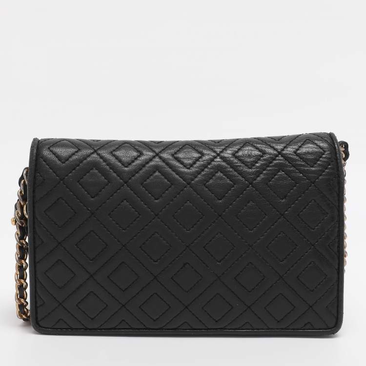 Pre Owned Tory Burch Black Leather Chain Clutch