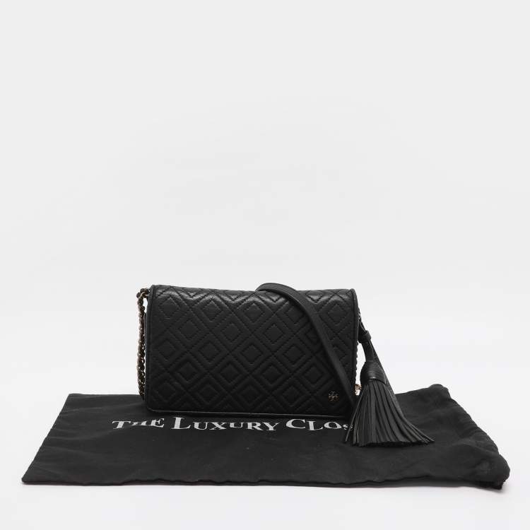 Pre Owned Tory Burch Black Leather Chain Clutch