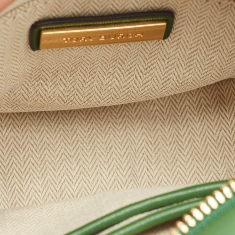 Pre Owned Tory Burch Green Chevron Leather Kira Circle Crossbody Bag