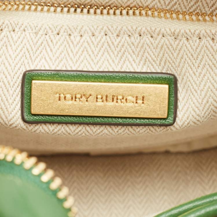 Pre Owned Tory Burch Green Chevron Leather Kira Circle Crossbody Bag