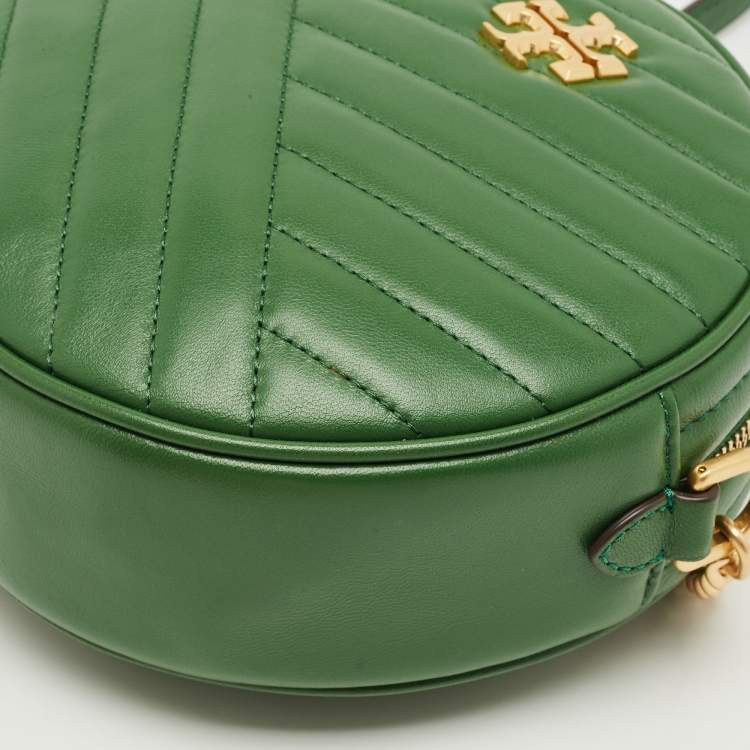 Pre Owned Tory Burch Green Chevron Leather Kira Circle Crossbody Bag