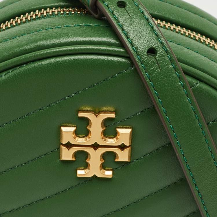 Pre Owned Tory Burch Green Chevron Leather Kira Circle Crossbody Bag