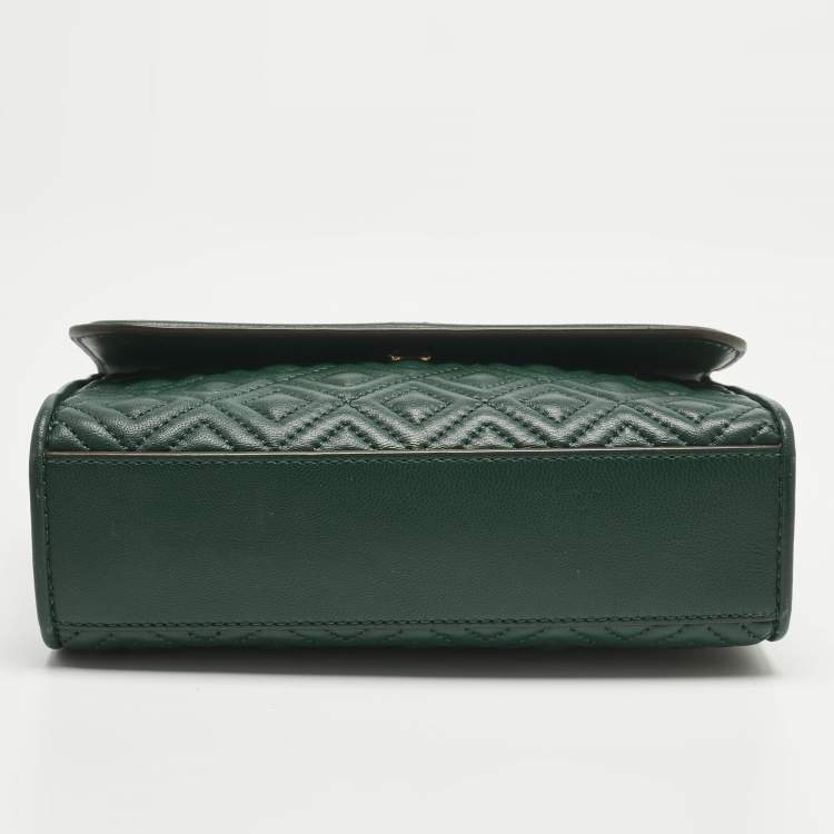 Pre Owned Tory Burch Green Quilted Leather Small Fleming Shoulder Bag