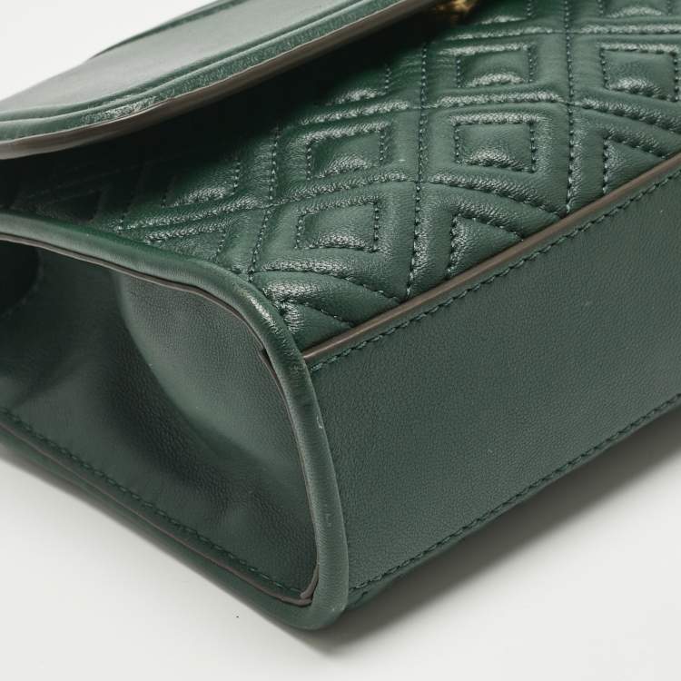 Pre Owned Tory Burch Green Quilted Leather Small Fleming Shoulder Bag