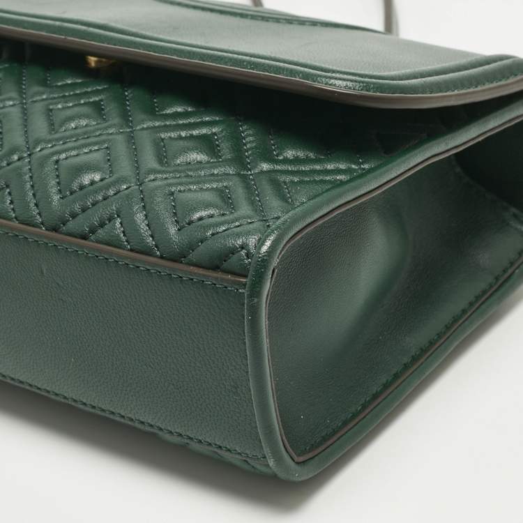 Pre Owned Tory Burch Green Quilted Leather Small Fleming Shoulder Bag