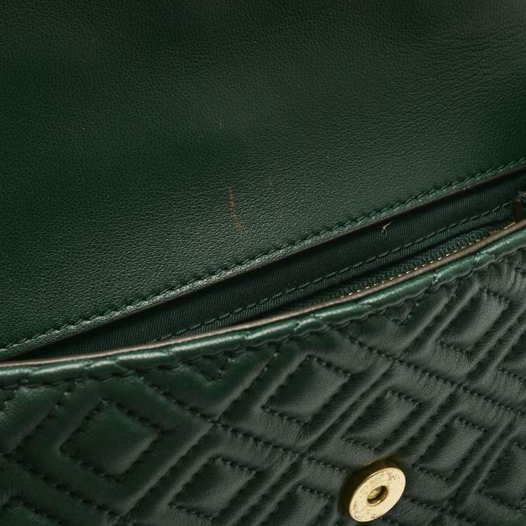 Pre Owned Tory Burch Green Quilted Leather Small Fleming Shoulder Bag