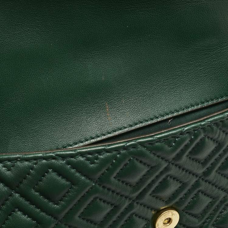 Pre Owned Tory Burch Green Quilted Leather Small Fleming Shoulder Bag