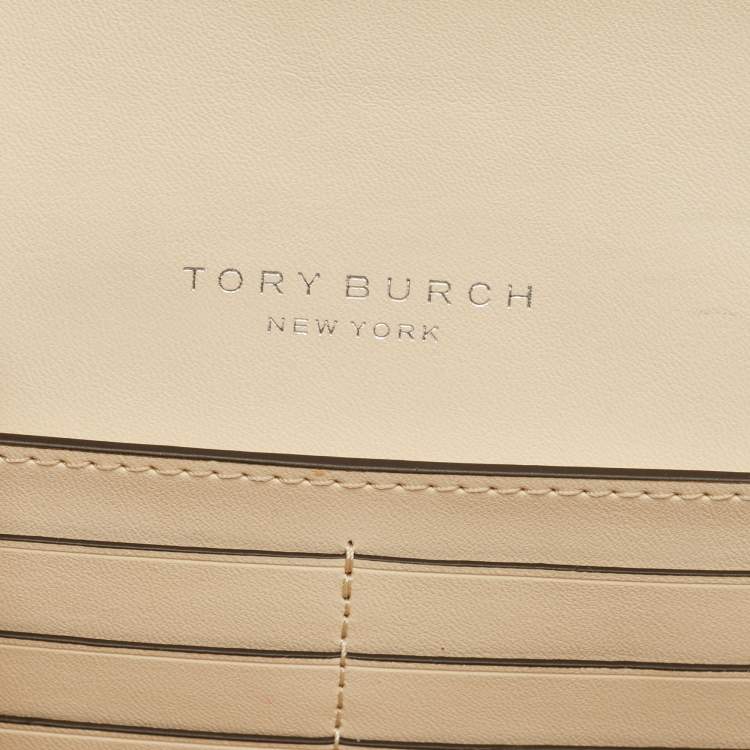Pre Owned Tory Burch Beige Quilted Leather Willa Wallet On Chain