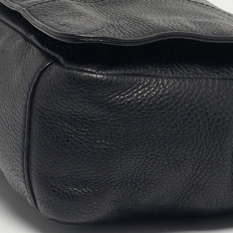 Pre Owned Tory Burch Black Leather Logo Flap Shoulder Bag