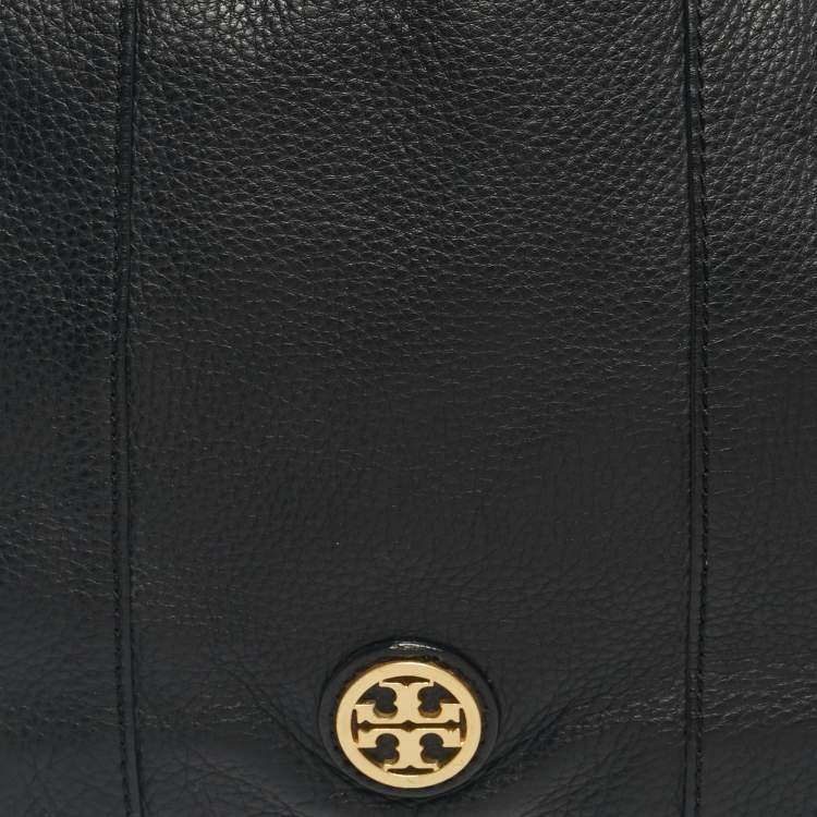 Pre Owned Tory Burch Black Leather Logo Flap Shoulder Bag