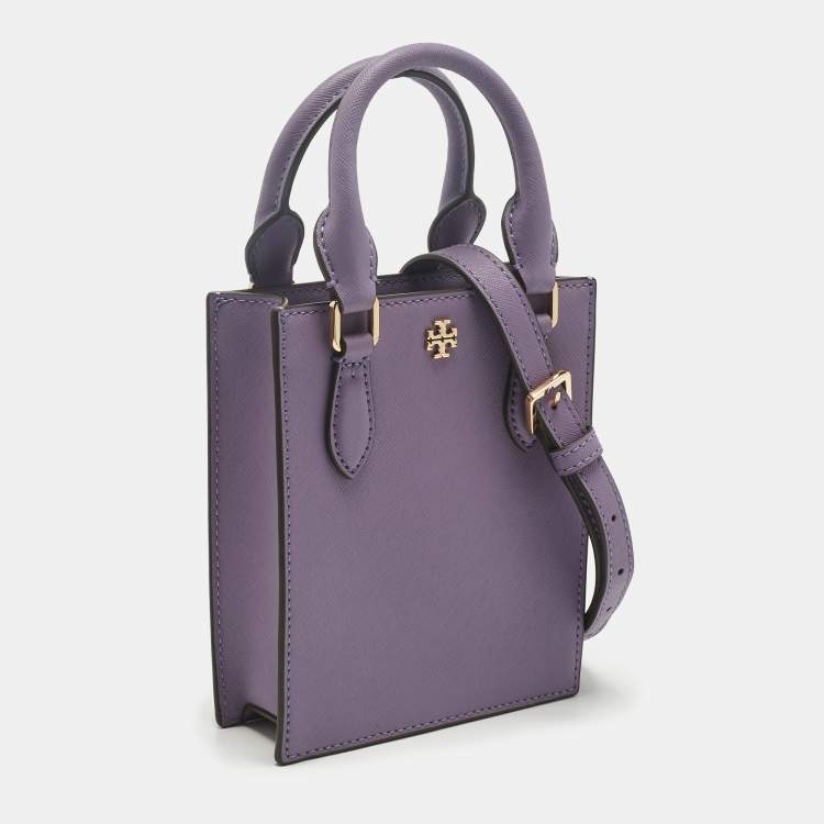 Pre Owned Tory Burch Lilac Leather Mini Emerson Shopper Tote