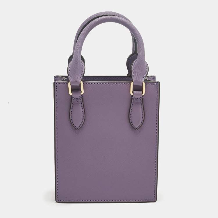 Pre Owned Tory Burch Lilac Leather Mini Emerson Shopper Tote