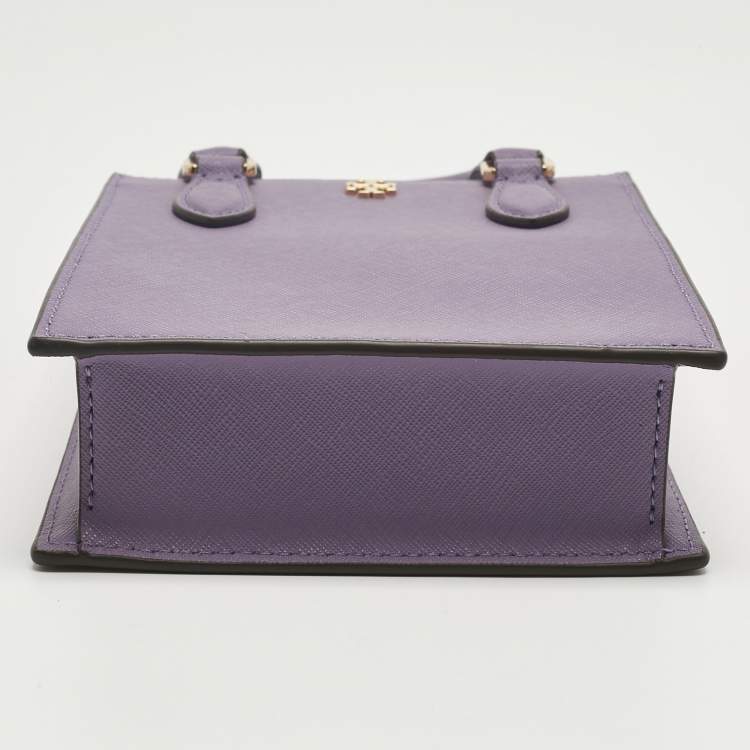 Pre Owned Tory Burch Lilac Leather Mini Emerson Shopper Tote