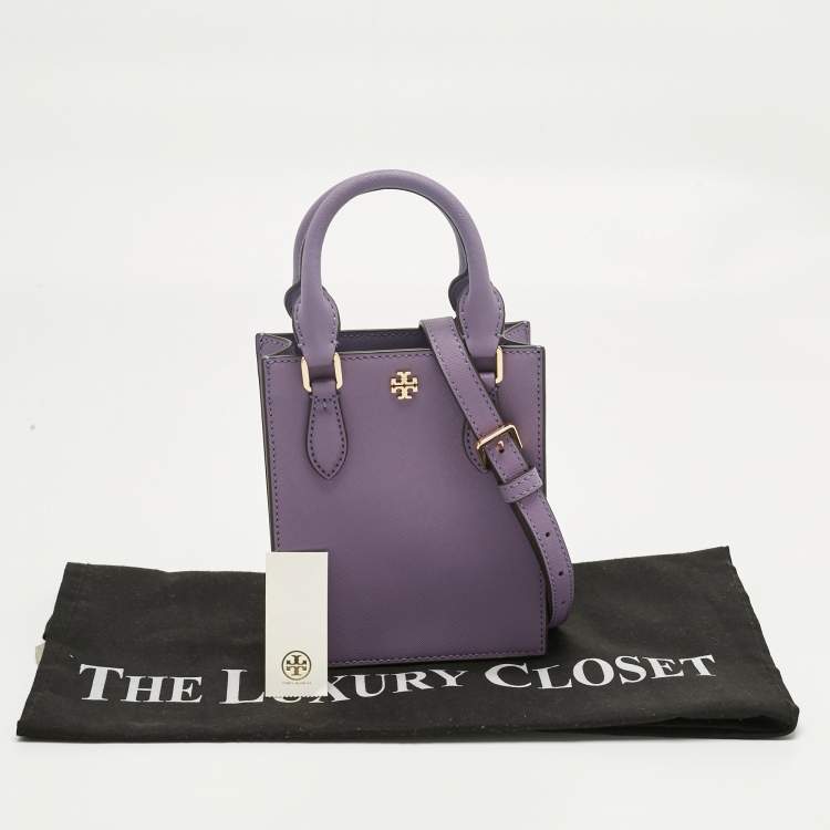 Pre Owned Tory Burch Lilac Leather Mini Emerson Shopper Tote