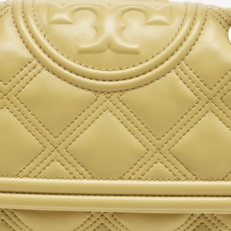 Pre Owned Tory Burch Yellow Quilted Leather Small Fleming Shoulder Bag
