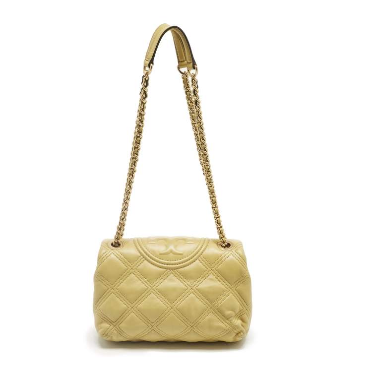 Pre Owned Tory Burch Yellow Quilted Leather Small Fleming Shoulder Bag
