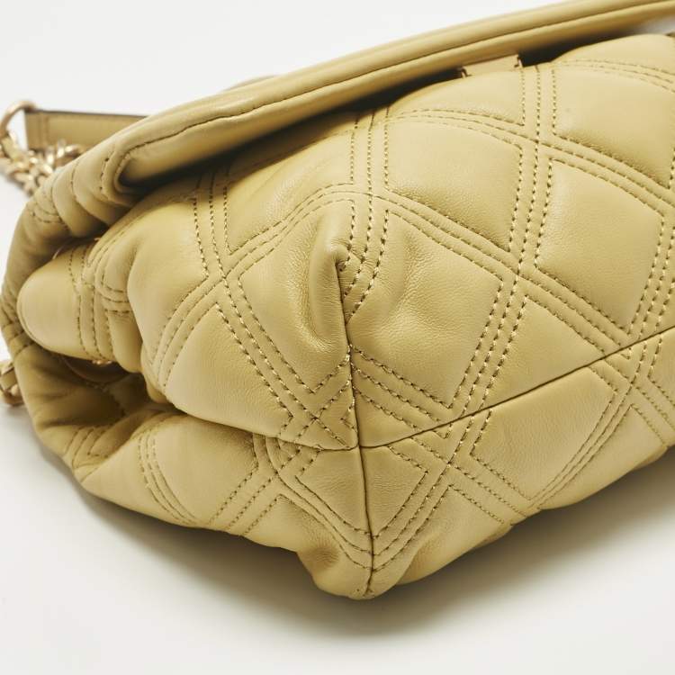 Pre Owned Tory Burch Yellow Quilted Leather Small Fleming Shoulder Bag