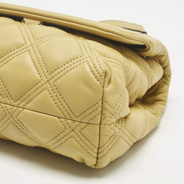 Pre Owned Tory Burch Yellow Quilted Leather Small Fleming Shoulder Bag