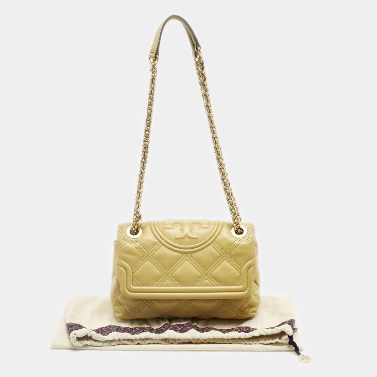 Pre Owned Tory Burch Yellow Quilted Leather Small Fleming Shoulder Bag