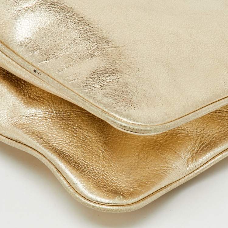 Pre Owned Tory Burch Metallic Gold Leather Reva Chain Clutch