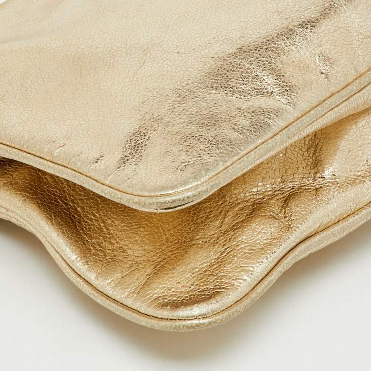 Pre Owned Tory Burch Metallic Gold Leather Reva Chain Clutch