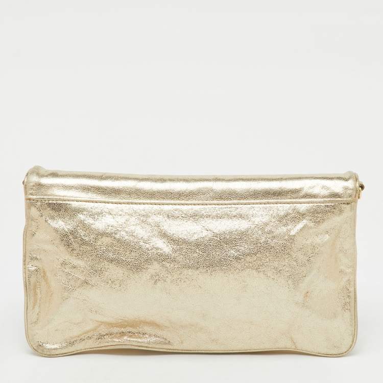 Pre Owned Tory Burch Metallic Gold Leather Reva Chain Clutch