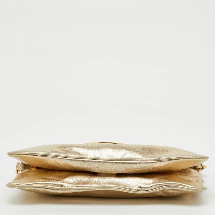 Pre Owned Tory Burch Metallic Gold Leather Reva Chain Clutch