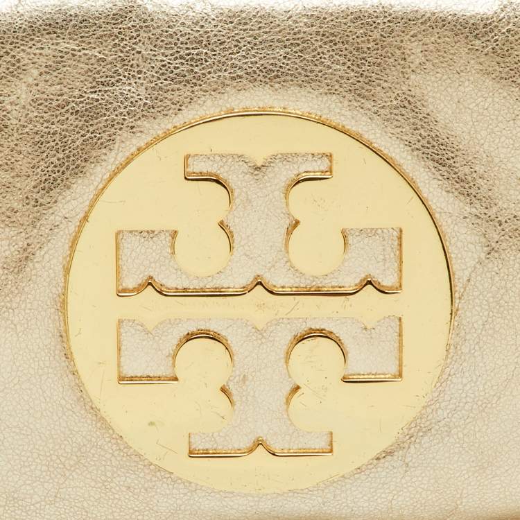 Pre Owned Tory Burch Metallic Gold Leather Reva Chain Clutch