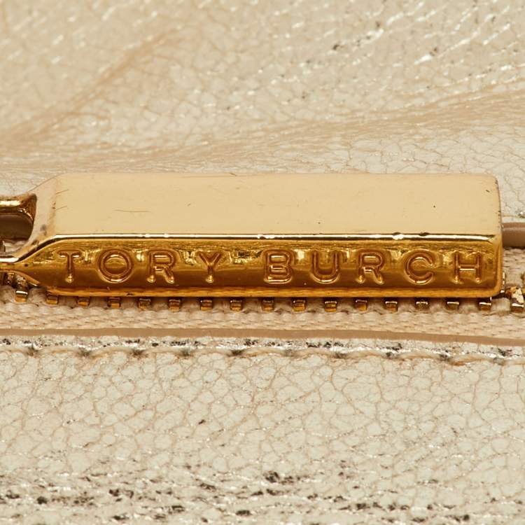 Pre Owned Tory Burch Metallic Gold Leather Reva Chain Clutch