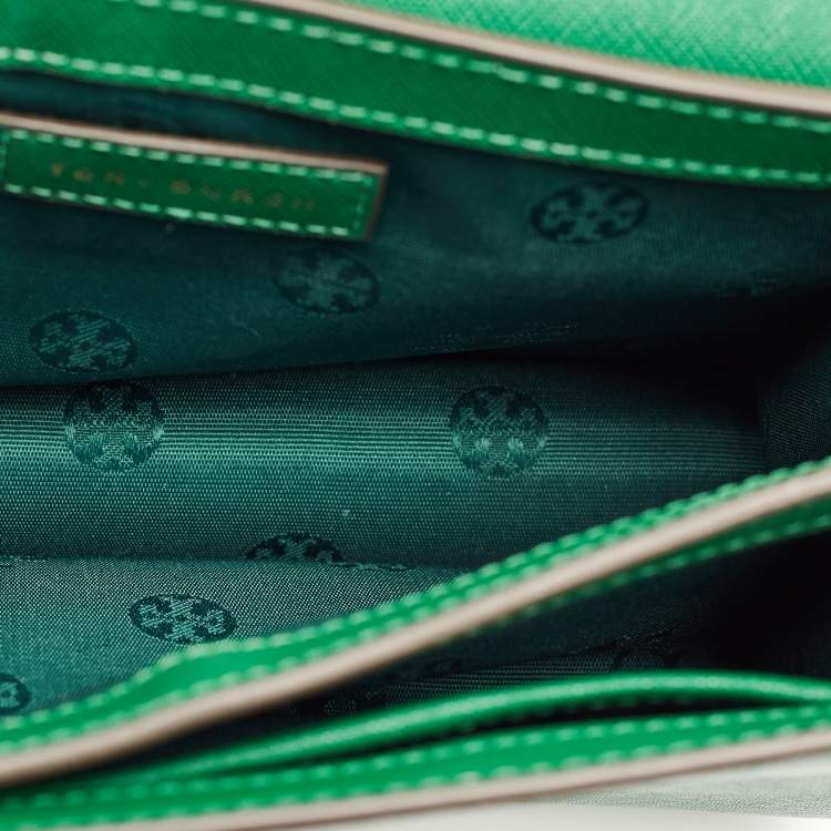 Pre Owned Tory Burch Green Leather Emerson Envelope Shoulder Bag