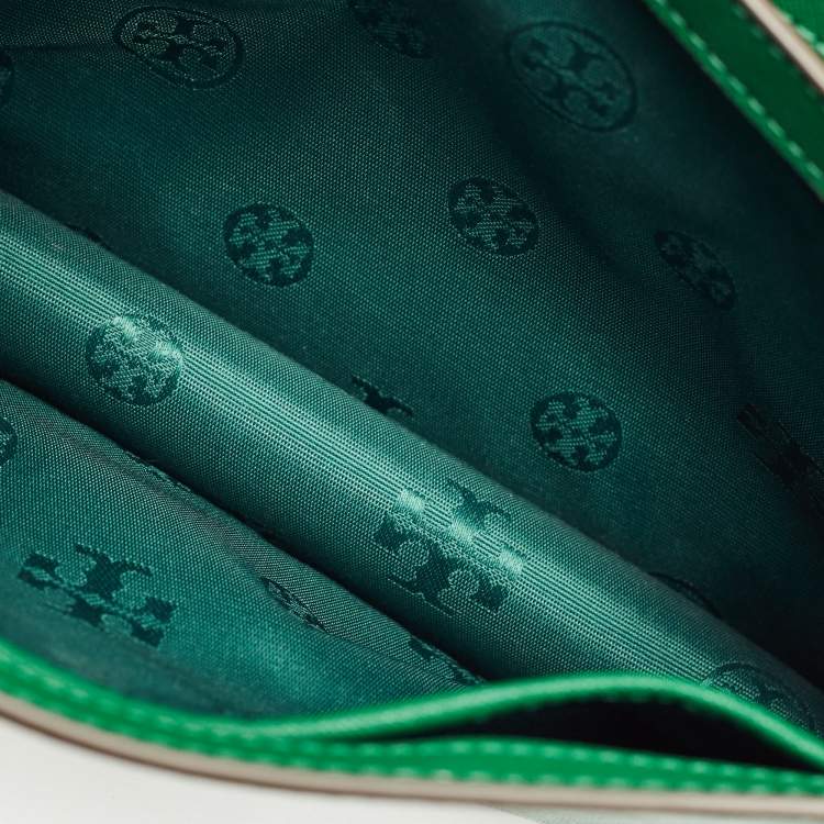 Pre Owned Tory Burch Green Leather Emerson Envelope Shoulder Bag