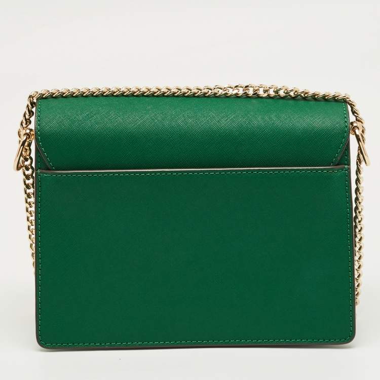 Pre Owned Tory Burch Green Leather Emerson Envelope Shoulder Bag
