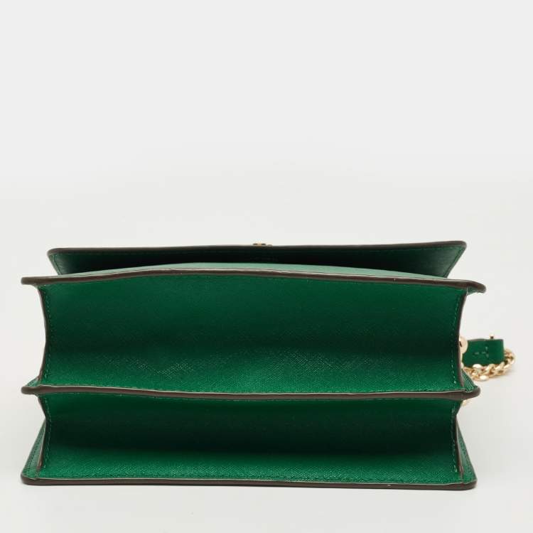 Pre Owned Tory Burch Green Leather Emerson Envelope Shoulder Bag
