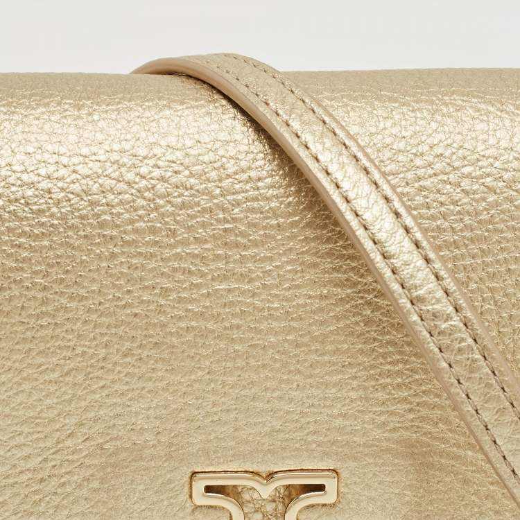 Pre Owned Tory Burch Gold Leather Britten Flap Crossbody Bag