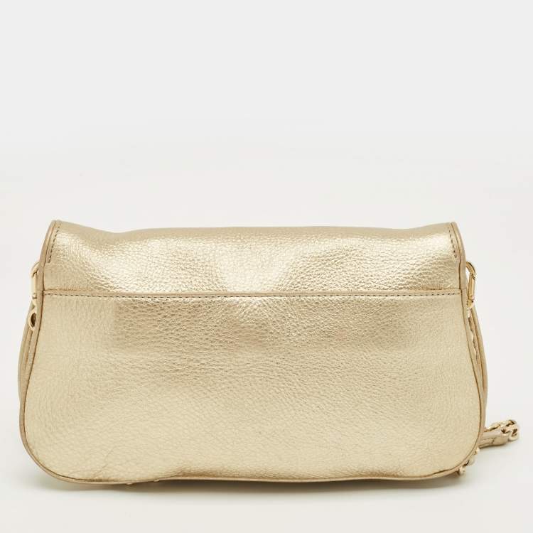 Pre Owned Tory Burch Gold Leather Britten Flap Crossbody Bag
