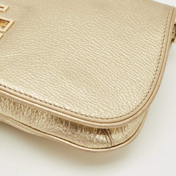Pre Owned Tory Burch Gold Leather Britten Flap Crossbody Bag