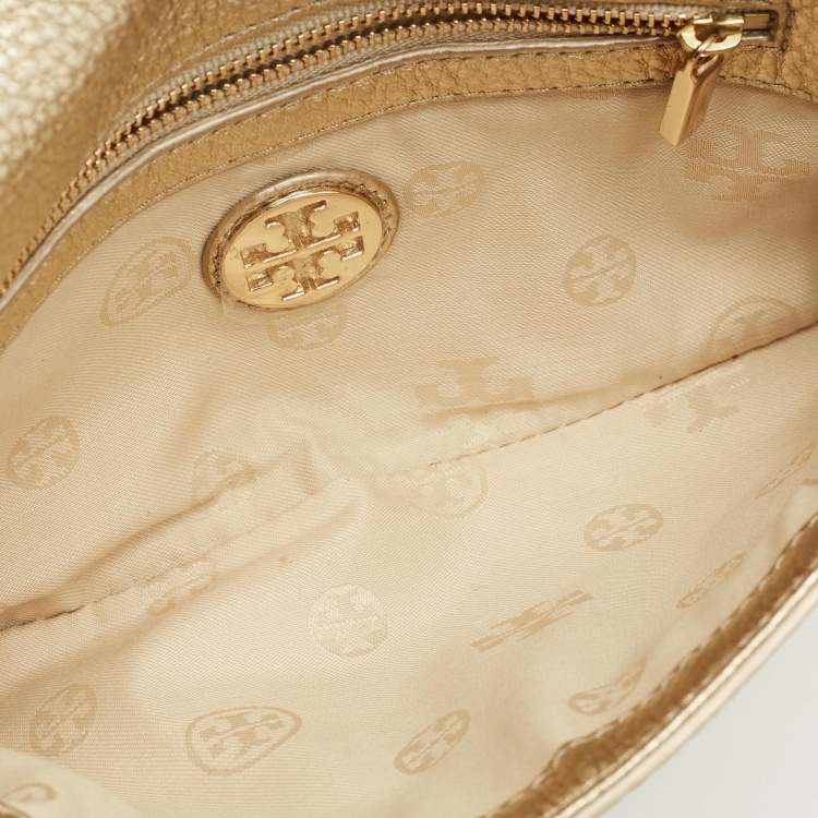 Pre Owned Tory Burch Gold Leather Britten Flap Crossbody Bag