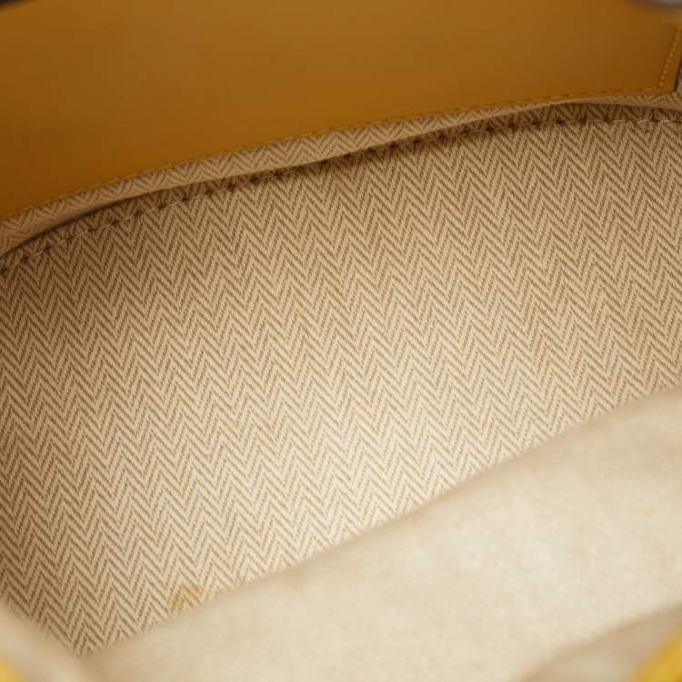 Pre Owned Tory Burch Yellow/Beige Leather and Raffia T Monogram Bucket Bag