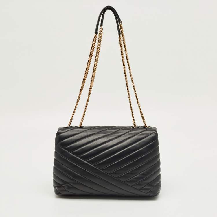 Pre Owned Tory Burch Black Quilted Leather Kira Shoulder Bag