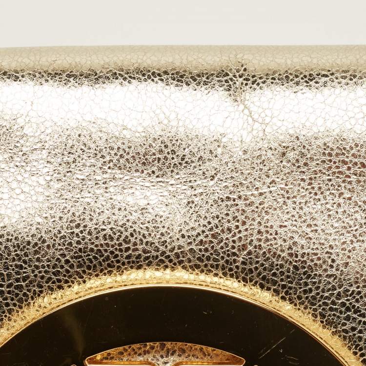 Pre Owned Tory Burch Gold Leather Reva Chain Clutch